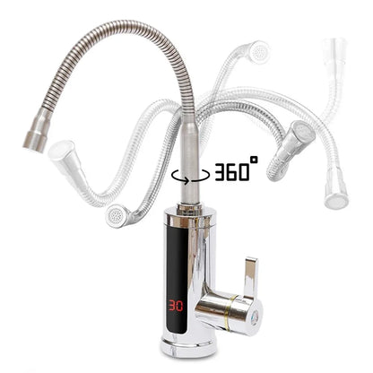 Instant Hot Water Tap Heater 3KW Electric Faucet with LCD Display 360 Rotation White