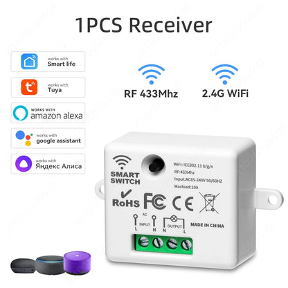 Smart Wireless Wall Switch RF433 Wifi 1-3 Gang Wiring-Free Remote Control Works with Alexa