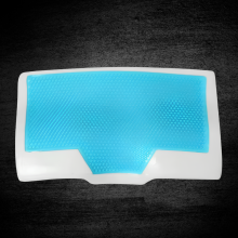Memory foam pillow shown in white and blue colour, slow-rebound design